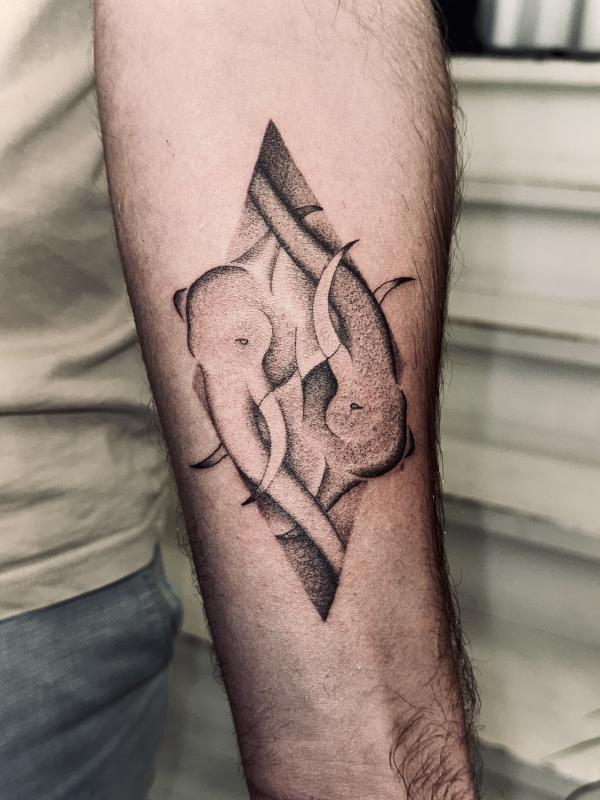 Blackwork Elephant tattoo