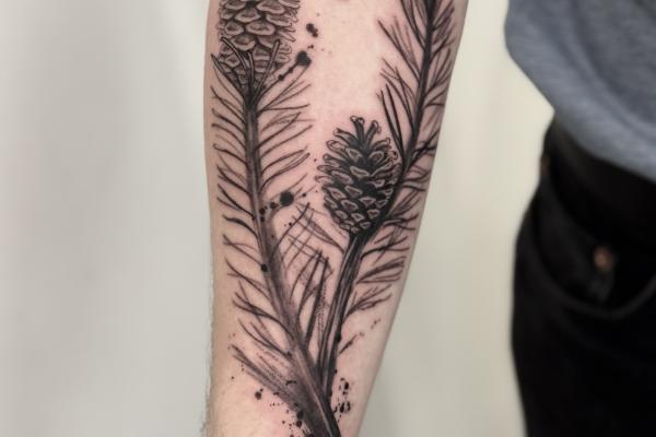 Blackwork Tattoo Pine and Spruce 1