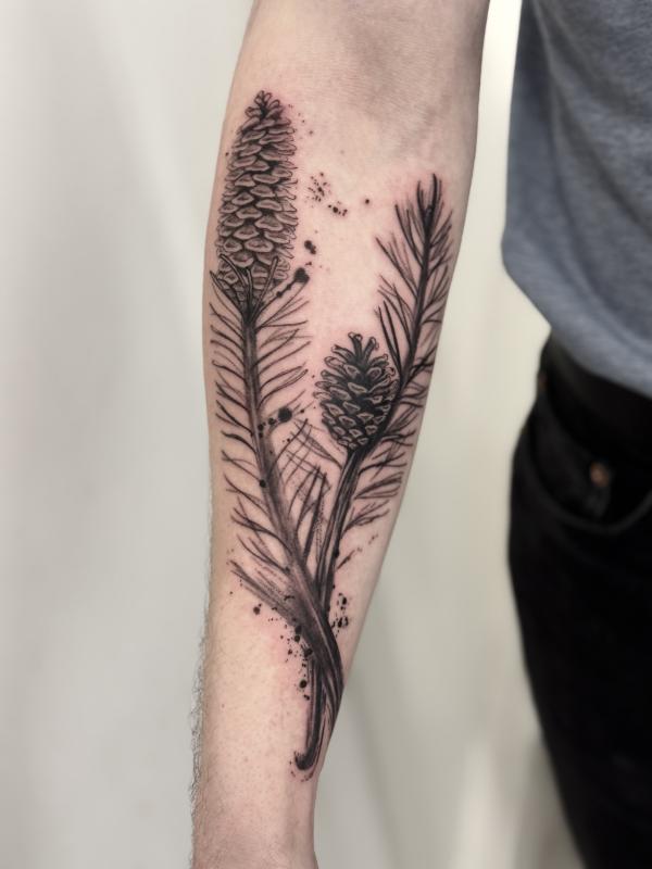 Blackwork Tattoo Pine and Spruce 1