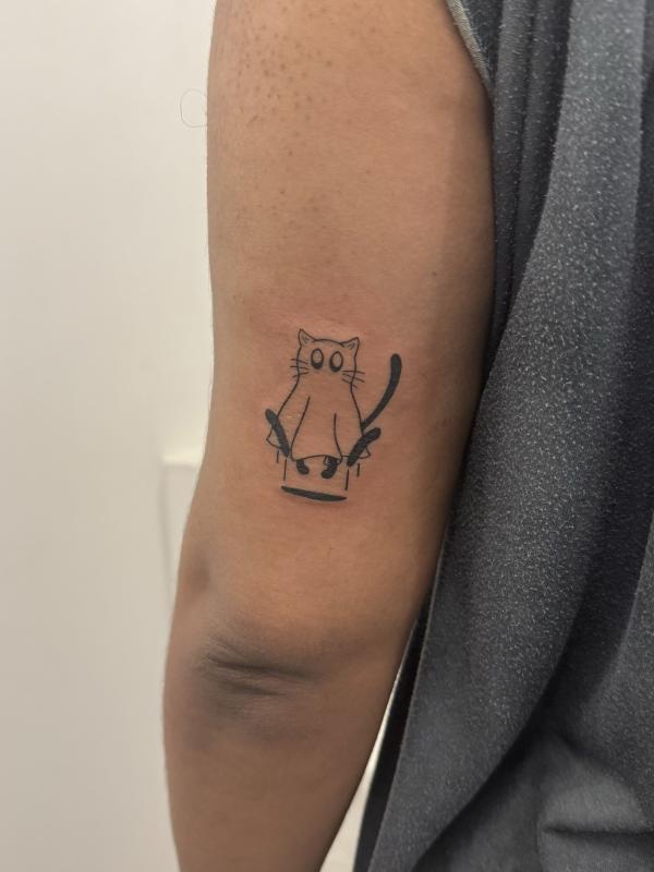 Fineline Ghost Kitty Cat Tattoo