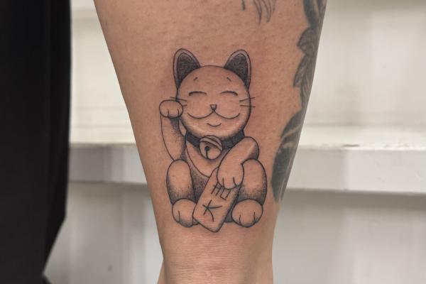 Fineline Lucky Cat Tattoo