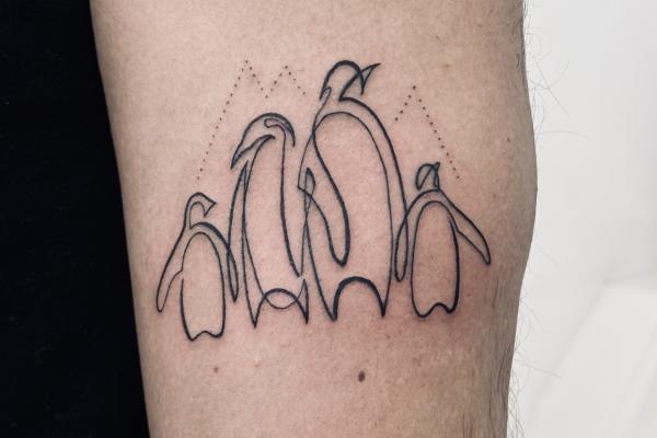 Fineline Single Line Tattoo Penguins