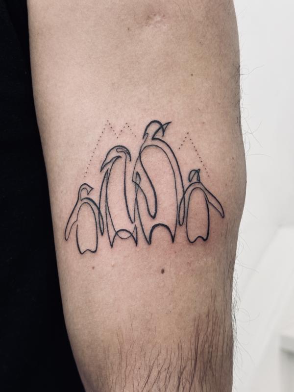 Fineline Single Line Tattoo Penguins