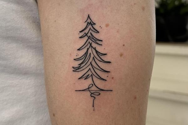 Fineline Single Line Tattoo Pine Tree