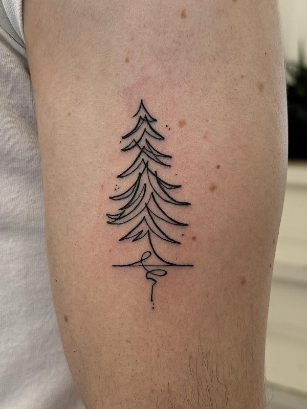 Fineline Single Line Tattoo Pine Tree