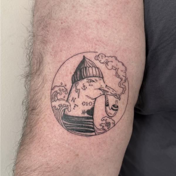 Fineline Tattoo Sailor Seagull