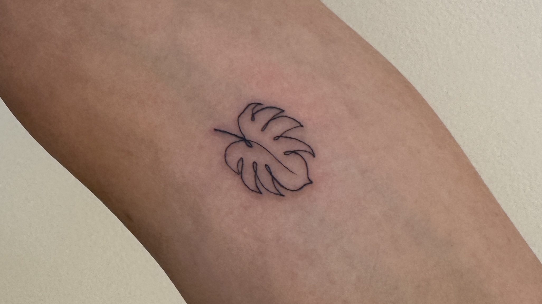 Fineline Single Line Tattoo Leaf